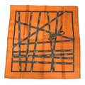 Hermes Carre 45 Scarf Bolduc Au Ribbon Pattern Orange Silk