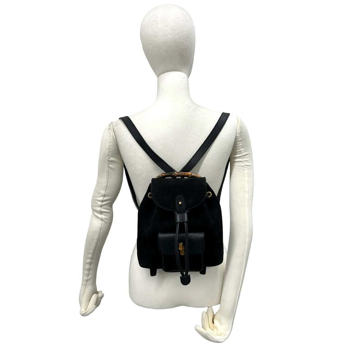 Gucci Vintage Gucci Bamboo Suede Leather Backpack Black — view 2