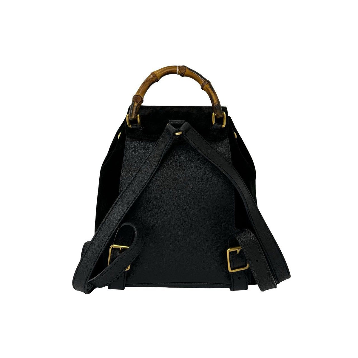 Gucci Vintage Gucci Bamboo Suede Leather Backpack Black — view 3