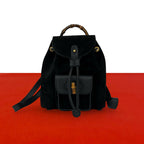 Gucci Vintage Gucci Bamboo Suede Leather Backpack Black