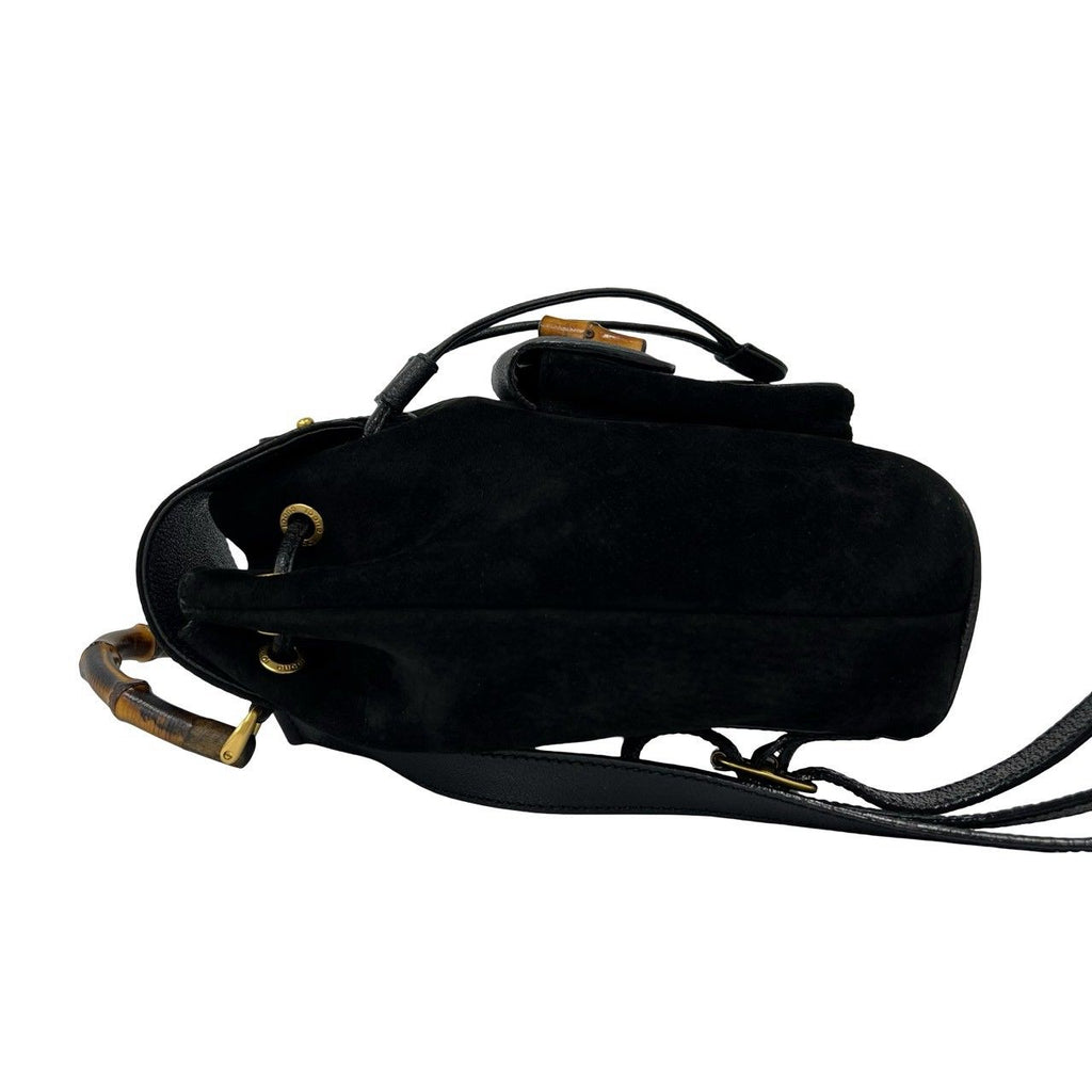 Gucci Vintage Gucci Bamboo Suede Leather Backpack Black — view 5