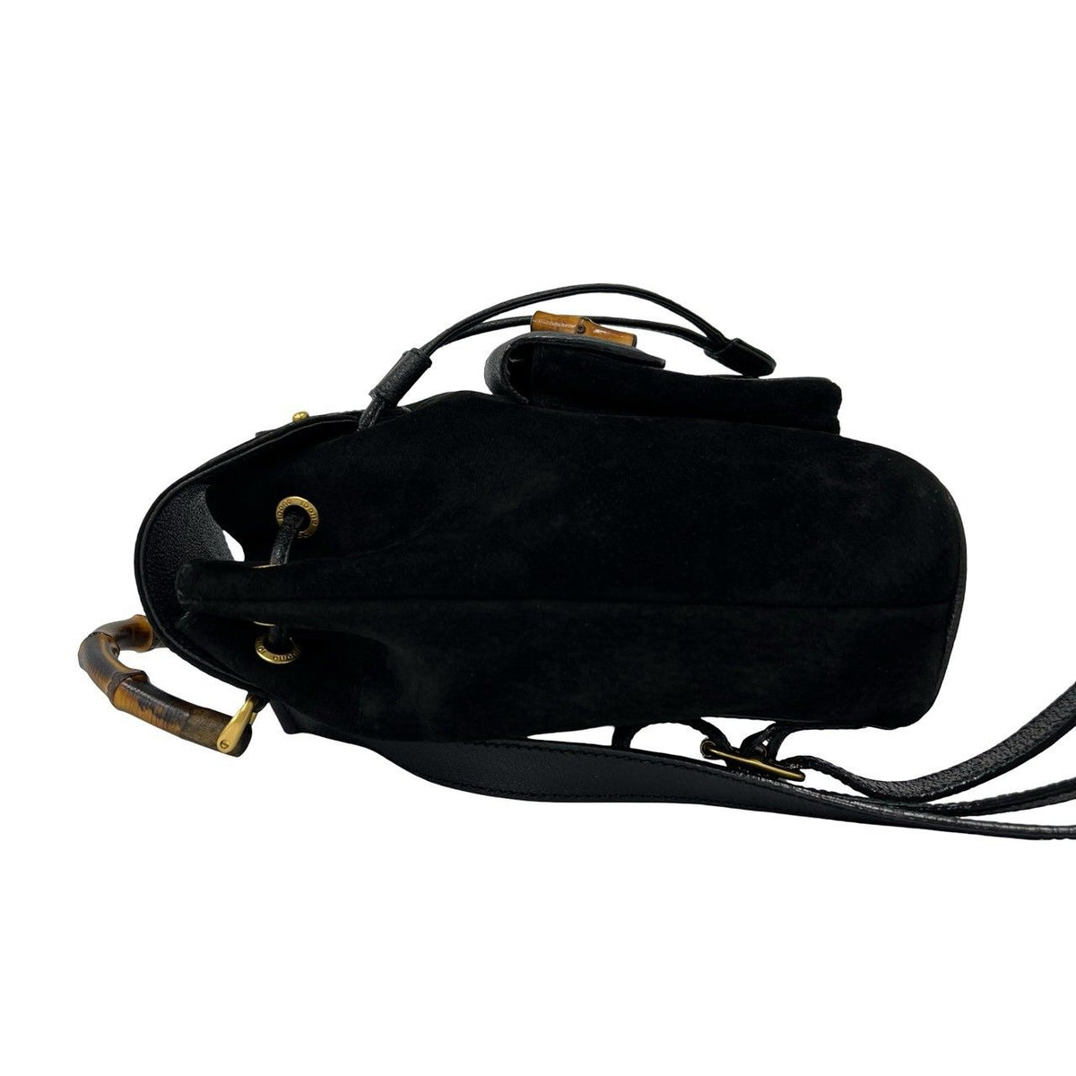 Gucci Vintage Gucci Bamboo Suede Leather Backpack Black — view 5
