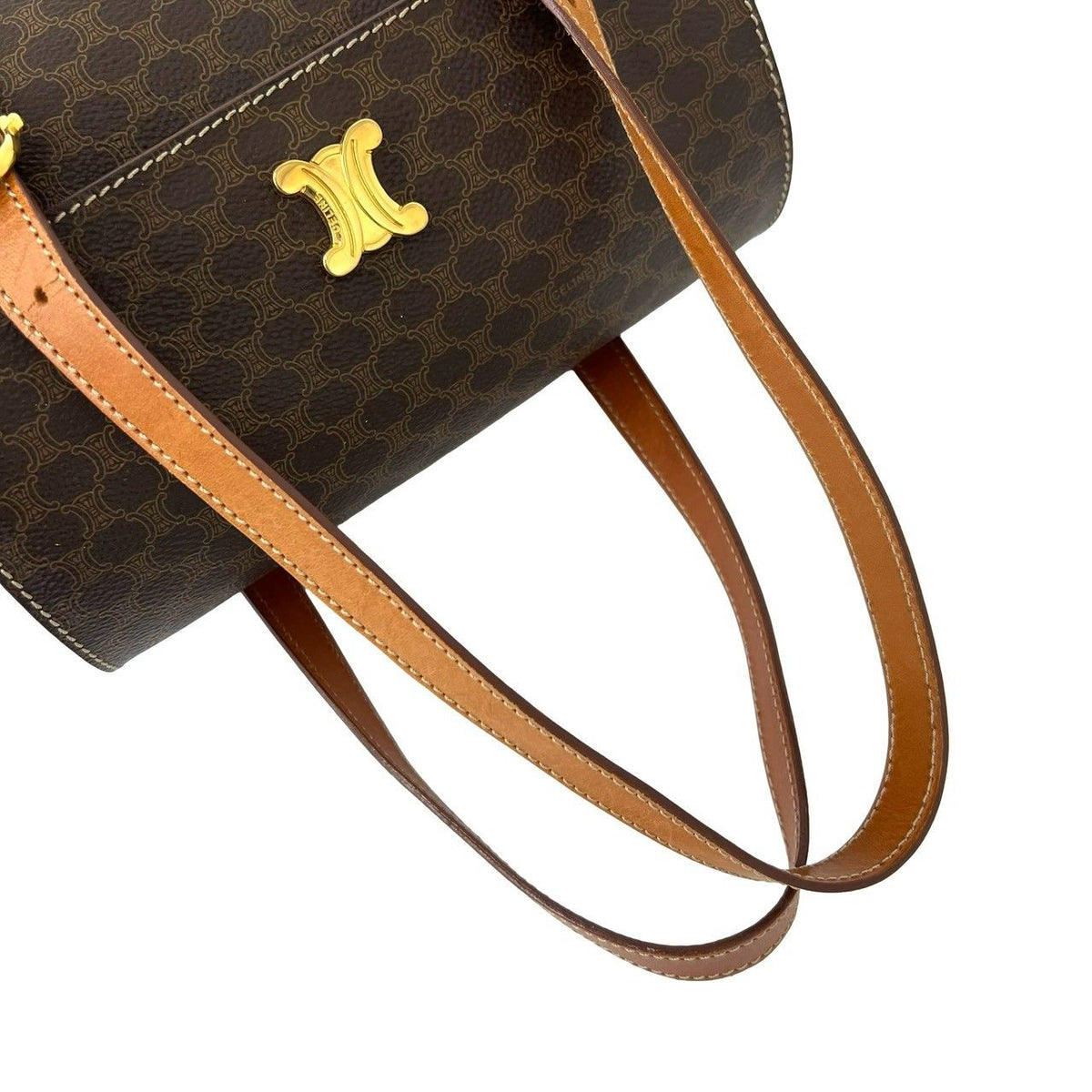 Celine Vintage Macadam Blason Pattern Logo Leather Mini Boston Bag Brown — view 4