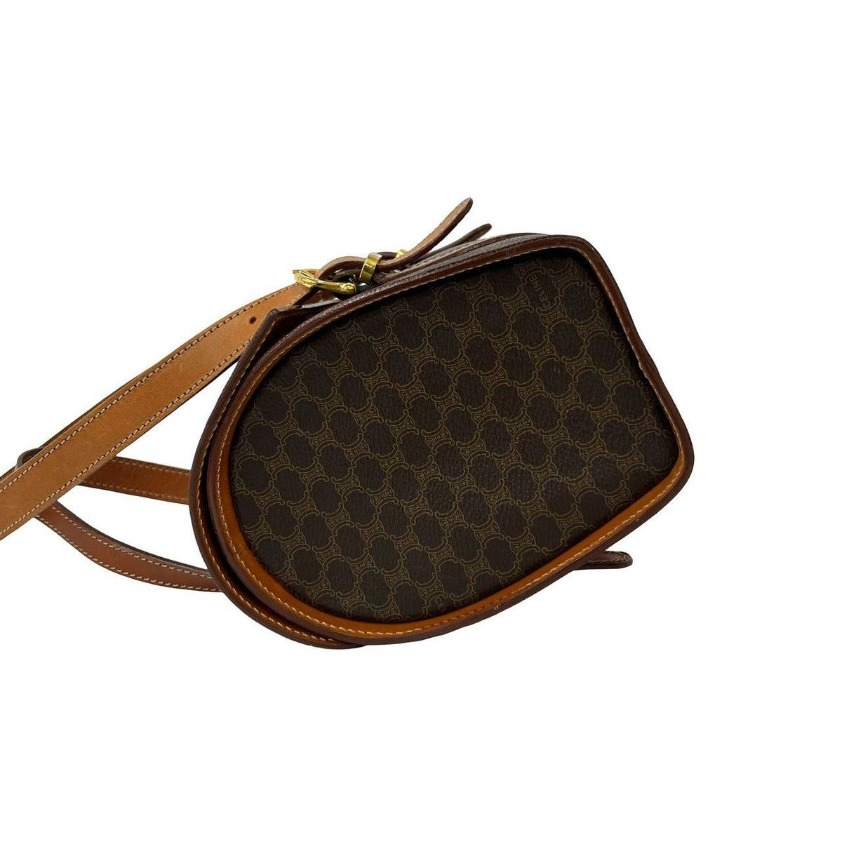 Celine Vintage Macadam Blason Pattern Logo Leather Mini Boston Bag Brown — view 5