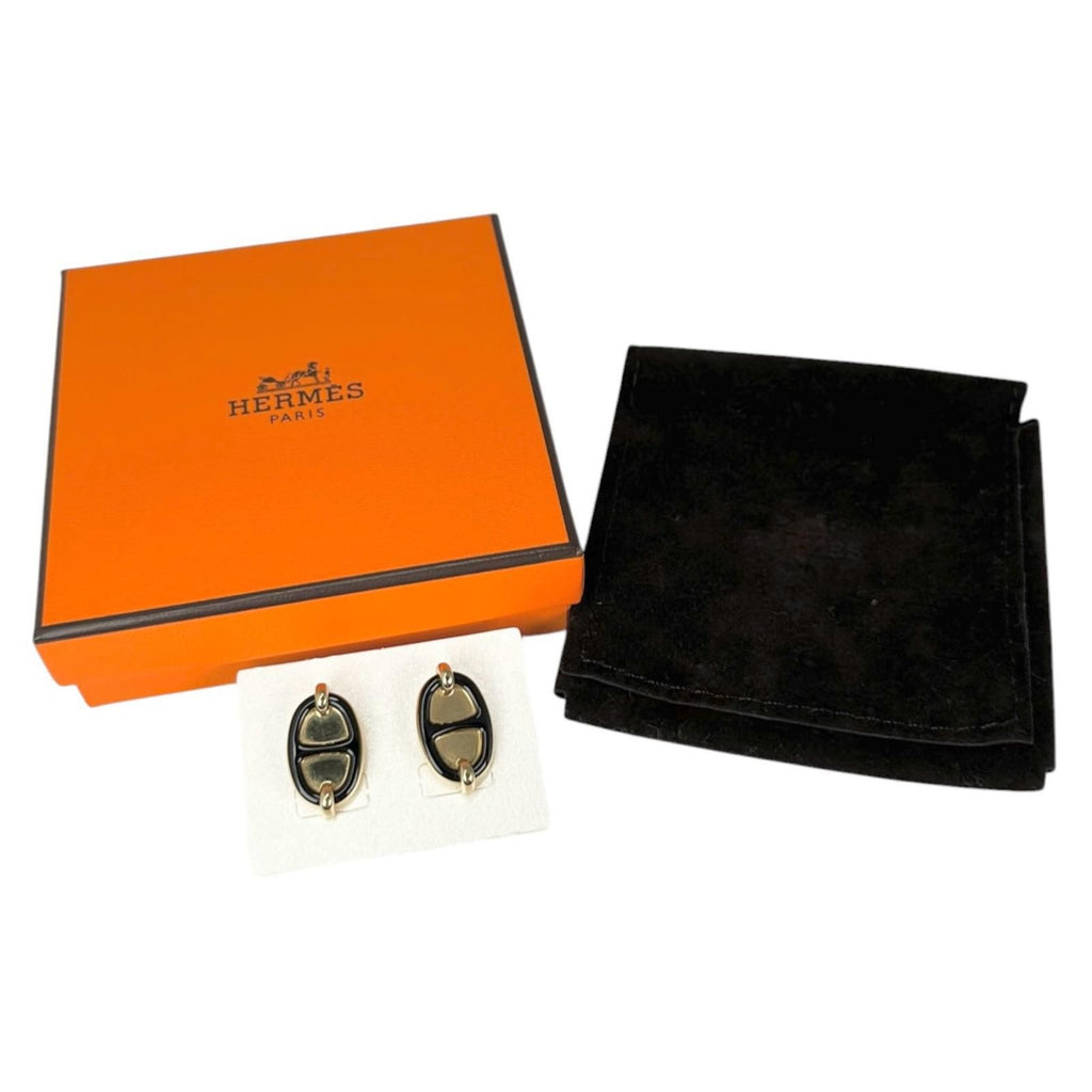 Hermes Mini Maillon Earrings Metal Black — view 8