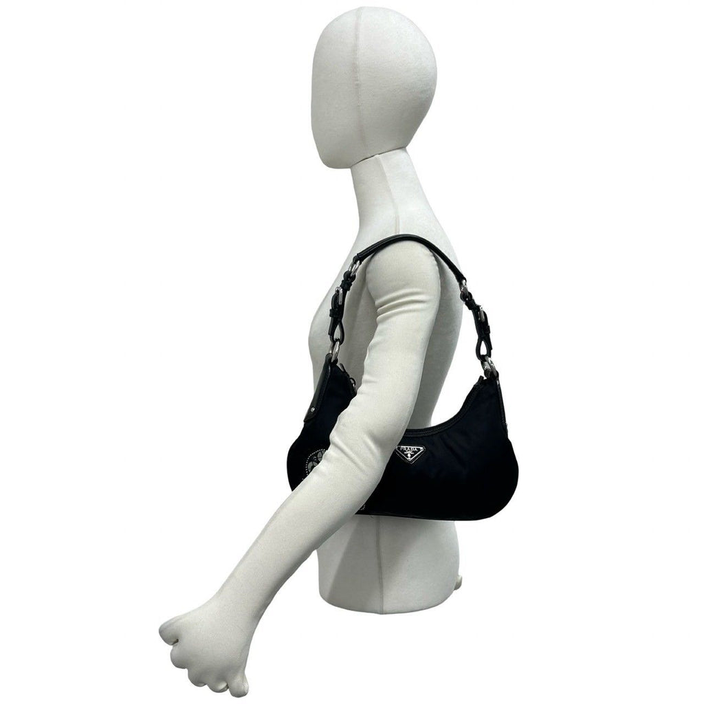 Prada Triangle Logo Tessuto Pocono Nylon Leather Shoulder Bag Black — view 2