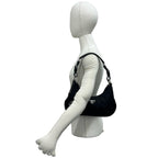Prada Triangle Logo Tessuto Pocono Nylon Leather Shoulder Bag Black — view 2