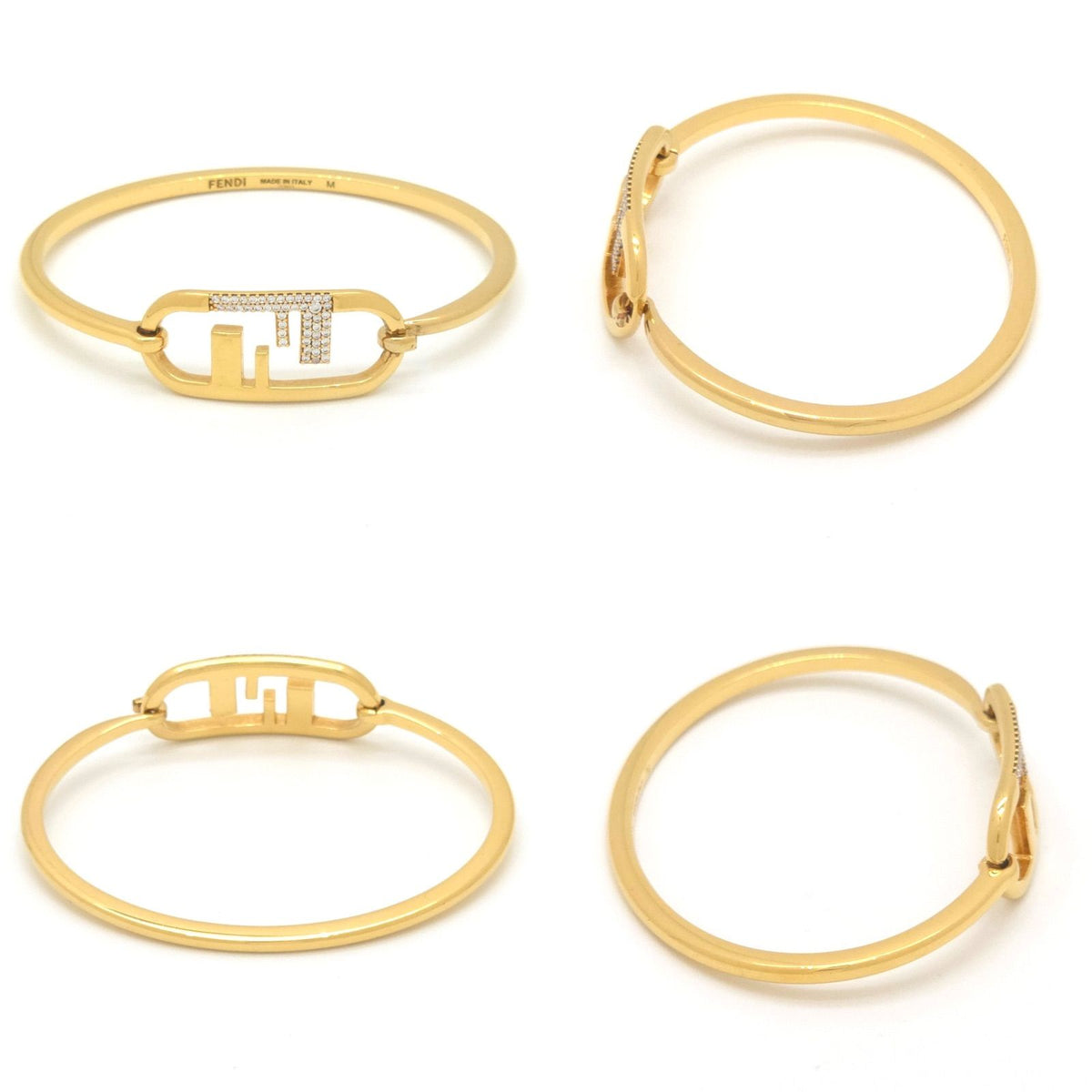 Fendi O'lock Bracelet M 15.5 Bangle Crystal Gold Polished Metal — view 3