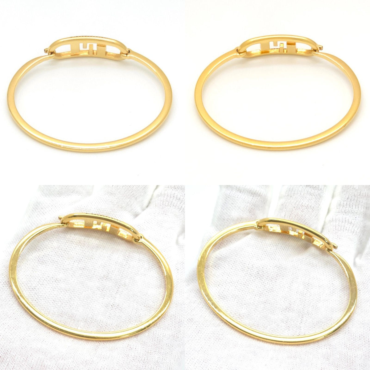 Fendi O'lock Bracelet M 15.5 Bangle Crystal Gold Polished Metal — view 5