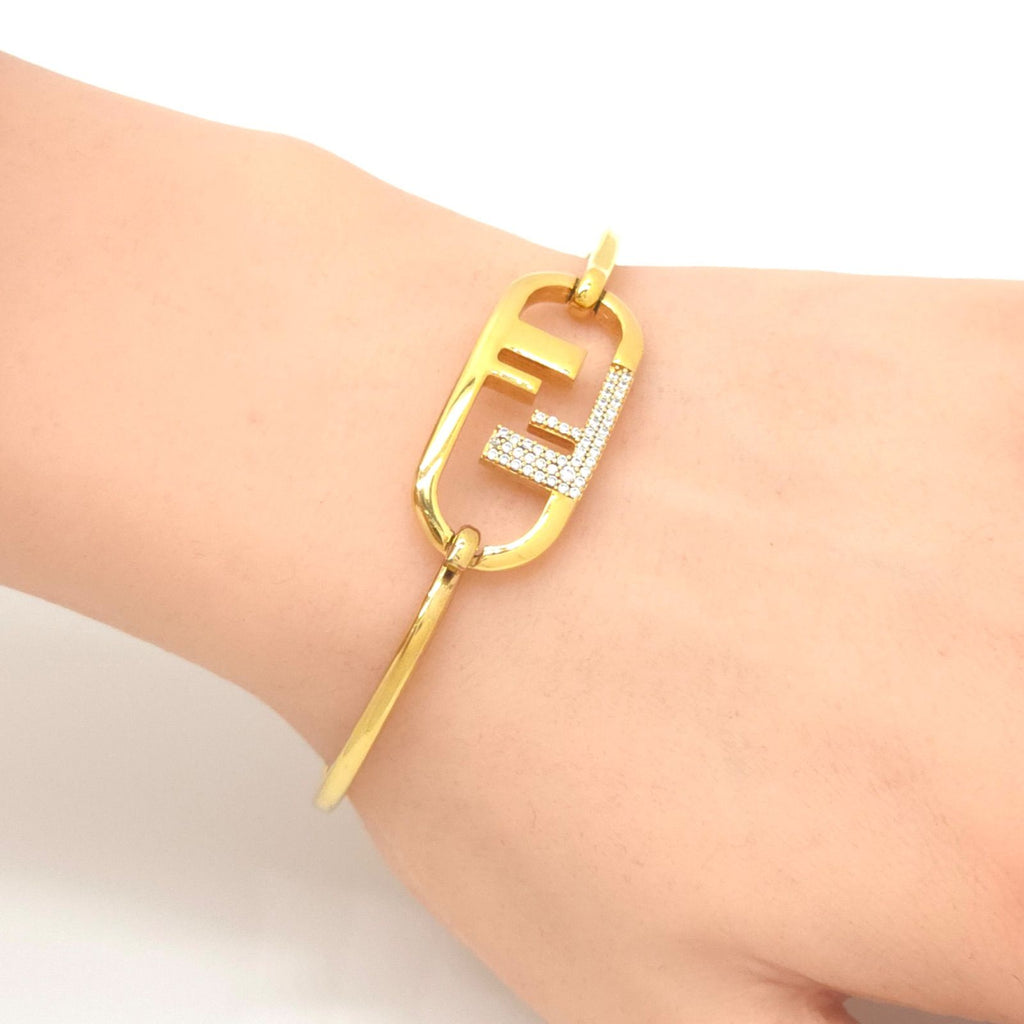 Fendi O'lock Bracelet M 15.5 Bangle Crystal Gold Polished Metal — view 2