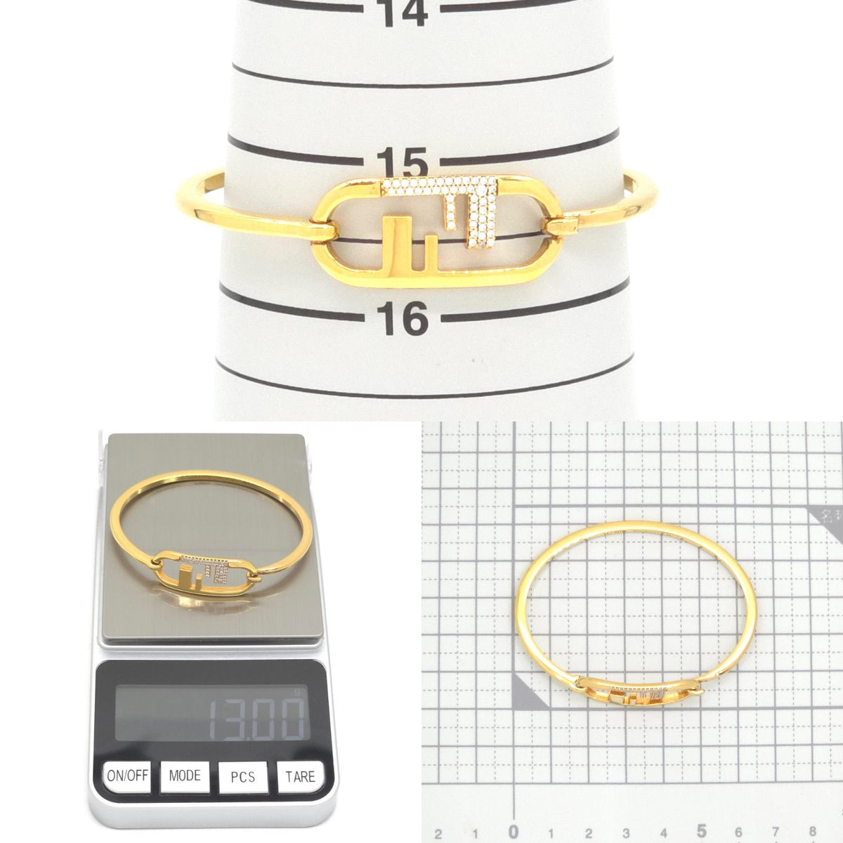 Fendi O'lock Bracelet M 15.5 Bangle Crystal Gold Polished Metal — view 8