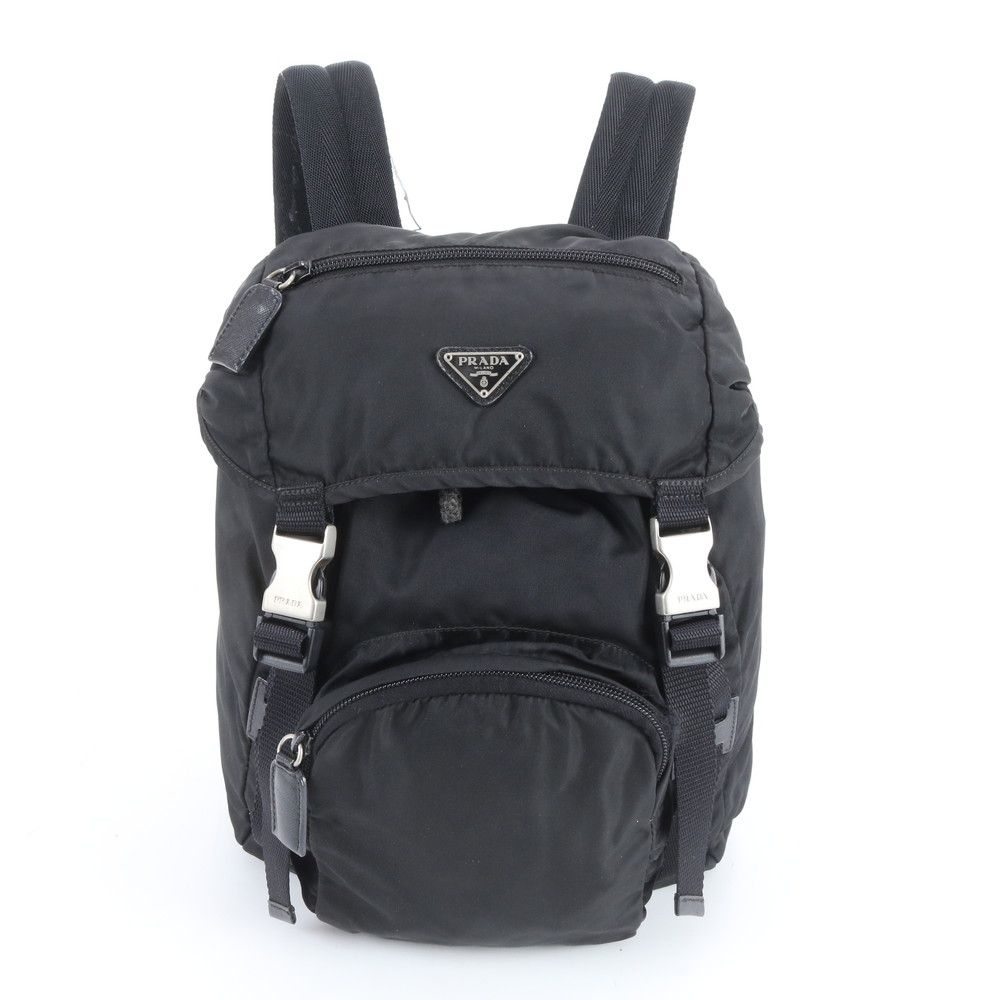 Prada Tessuto Nylon Triangle Logo Leather Backpack