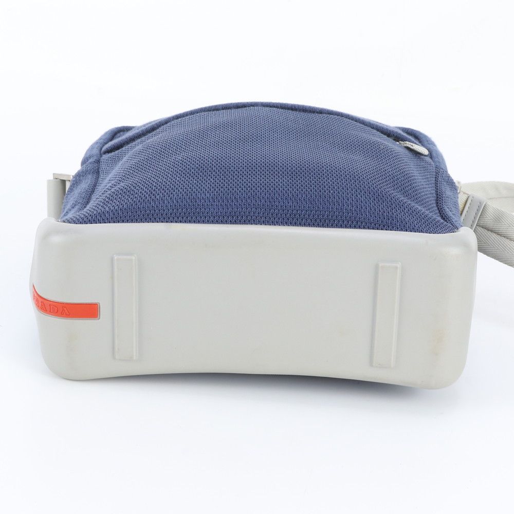 Prada Sports Mesh Leather Nylon Shoulder Bag Crossbody Messenger Navy — view 6