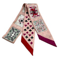 Hermes Scarf Twilly Light Pink Ivory Multi Ribbon Playing Cards Pattern