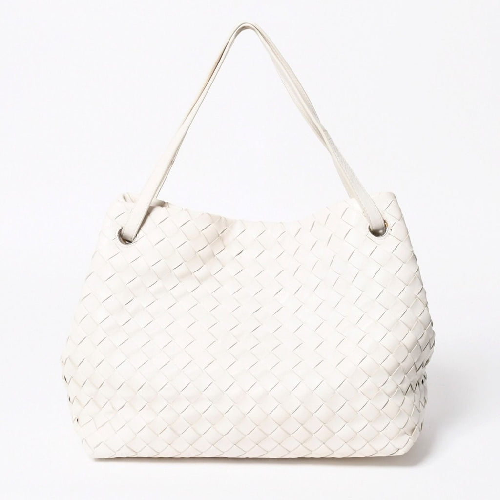 Bottega Veneta Handbag Intrecciato White Gold Leather