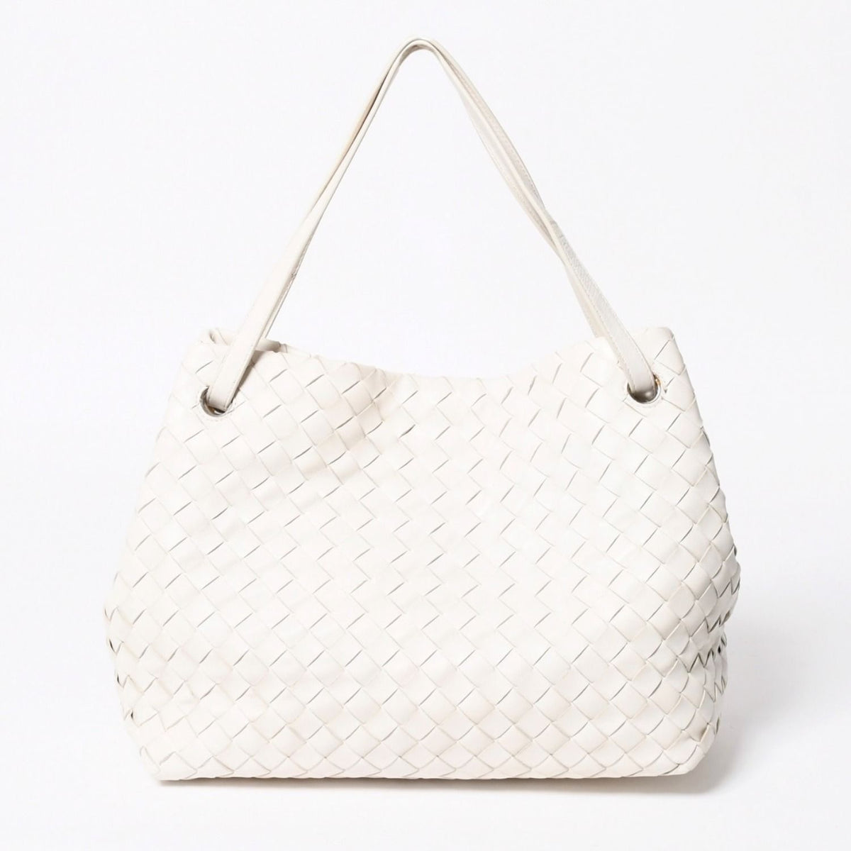 Bottega Veneta Handbag Intrecciato White Gold Leather