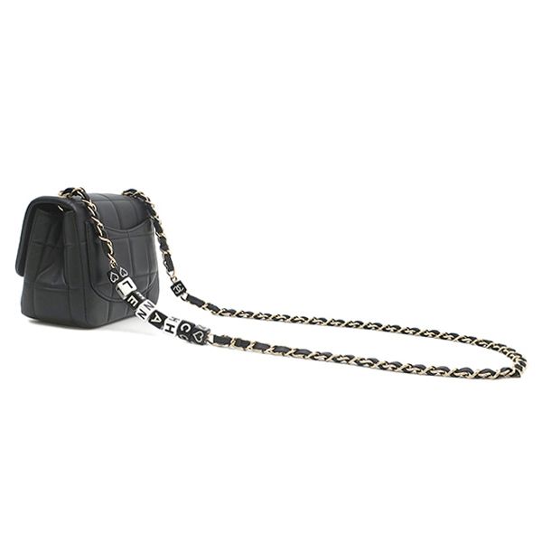 Chanel Shoulder Bag Choco Bar Mini Chain Lambskin Black Gold CC Logo Cube — view 2