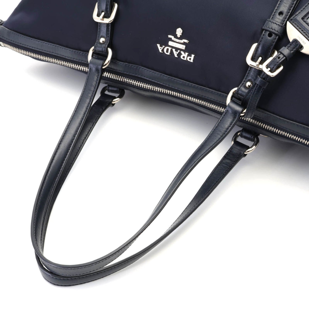 Prada 2-Way Bag Navy Nylon Leather Shoulder — view 4