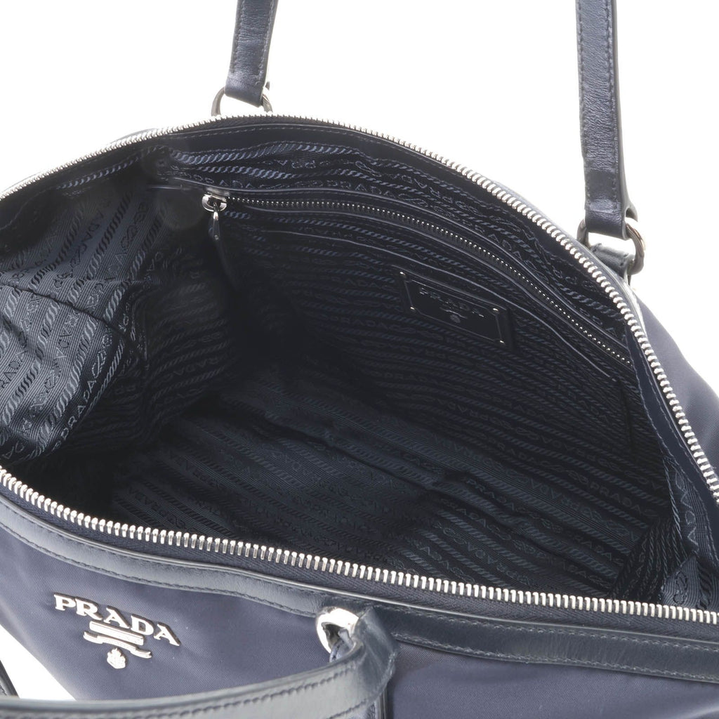 Prada 2-Way Bag Navy Nylon Leather Shoulder — view 6