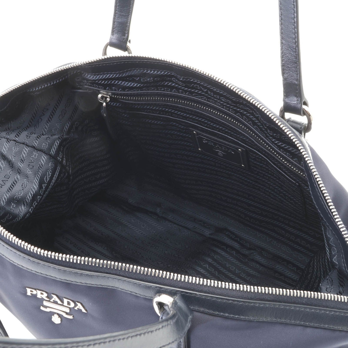 Prada 2-Way Bag Navy Nylon Leather Shoulder — view 6
