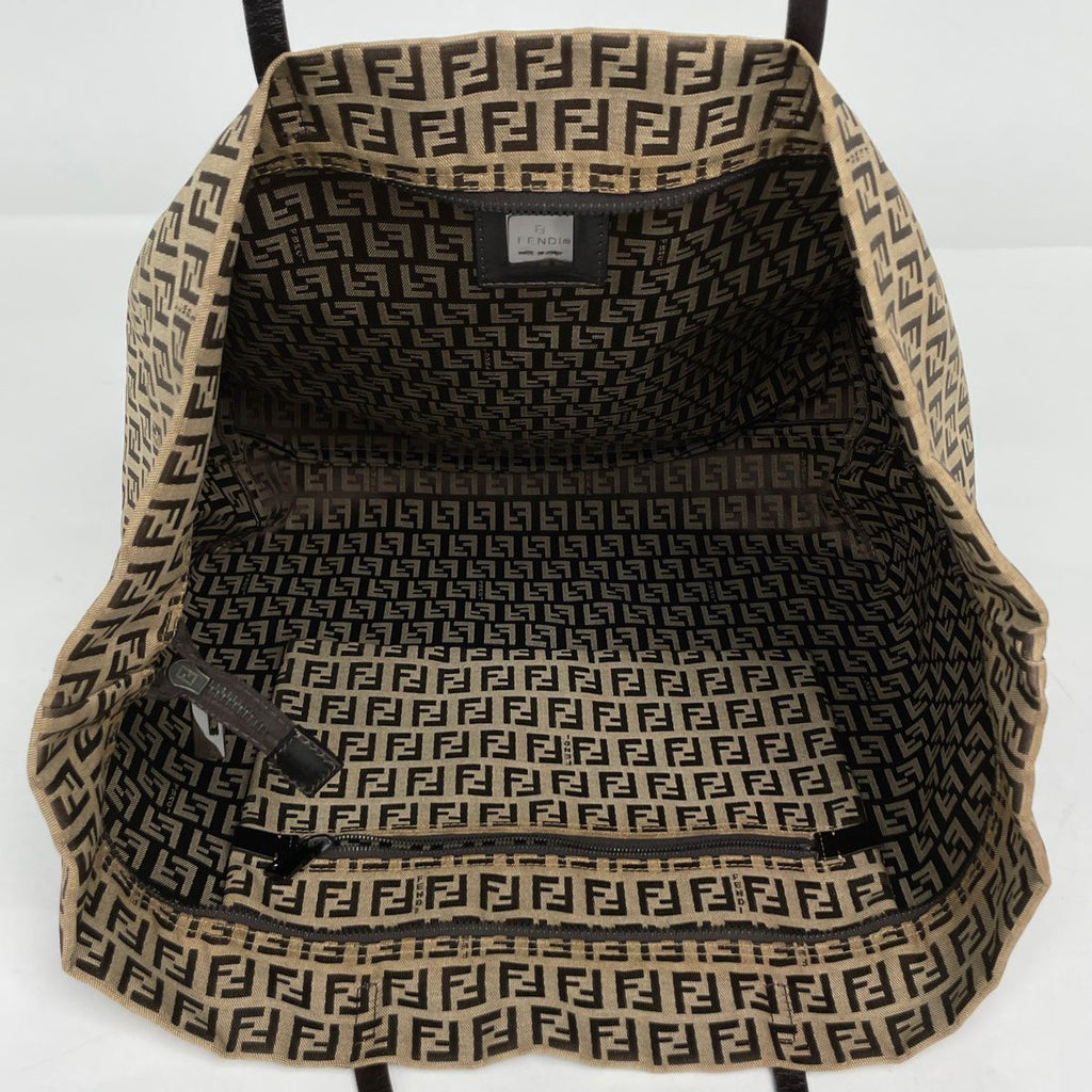 Fendi Tote Zucchino Pattern Shoulder Bag Canvas Brown — view 6