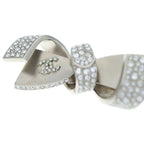 Chanel CC Logo Coco Ribbon Brooch Rhinestone Silver — view 5