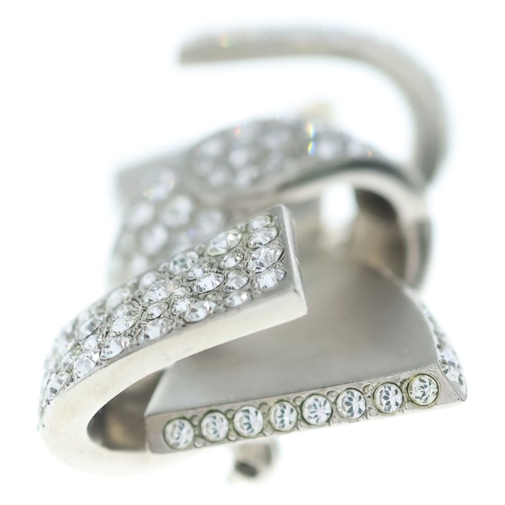 Chanel CC Logo Coco Ribbon Brooch Rhinestone Silver — view 3
