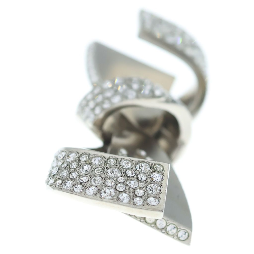 Chanel CC Logo Coco Ribbon Brooch Rhinestone Silver — view 4