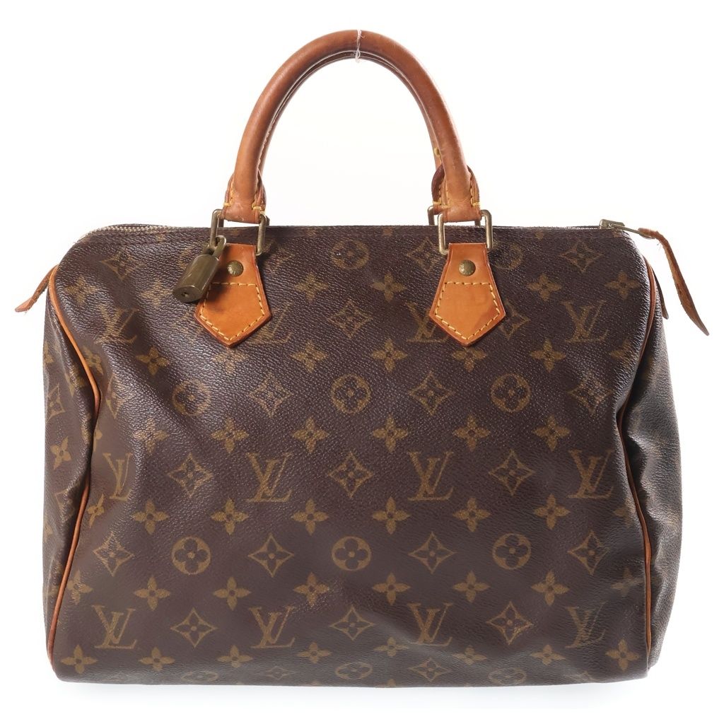 Louis Vuitton Monogram Speedy 30 Boston Bag Brown Leather Gold