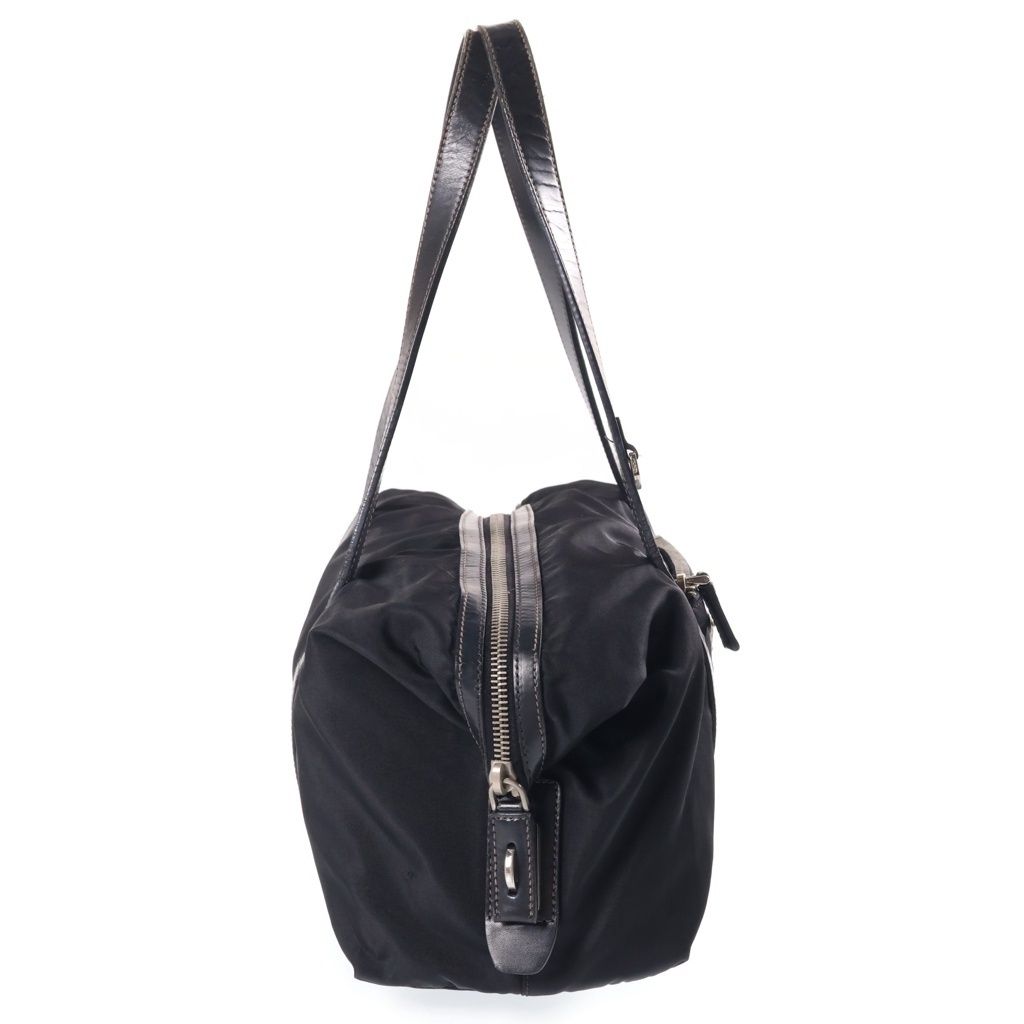 Prada Triangle Logo Handbag Leather Nylon Silver — view 3