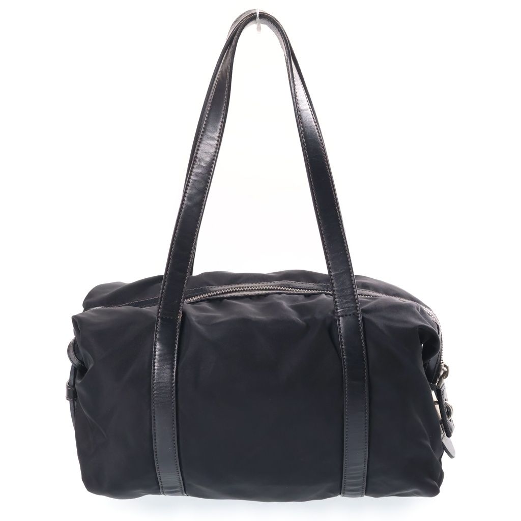 Prada Triangle Logo Handbag Leather Nylon Silver — view 2