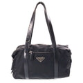 Prada Triangle Logo Handbag Leather Nylon Silver