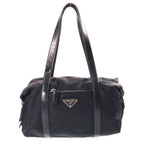 Prada Triangle Logo Handbag Leather Nylon Silver