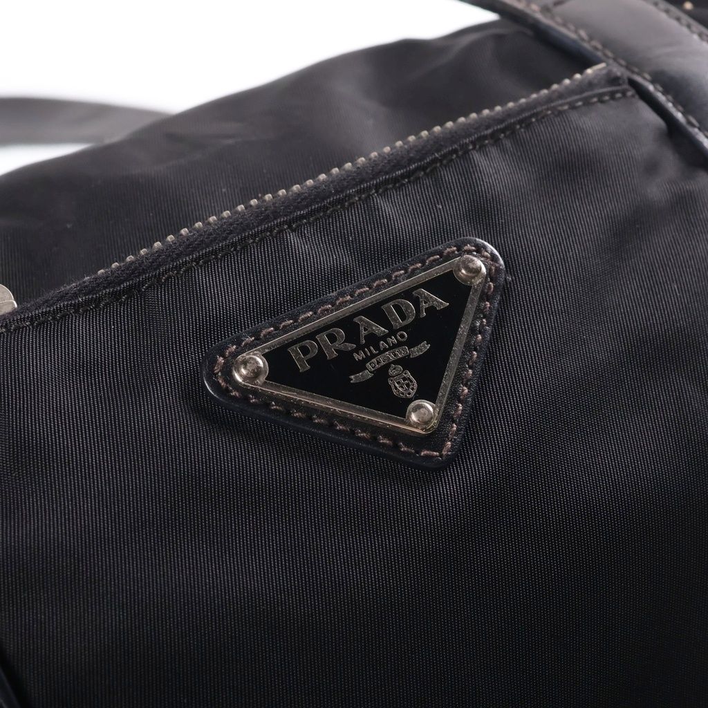 Prada Triangle Logo Handbag Leather Nylon Silver — view 6