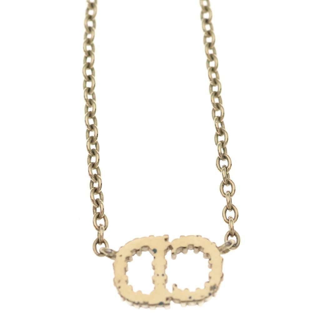 Dior CD Logo Necklace Rhinestone Plated Gold — view 3