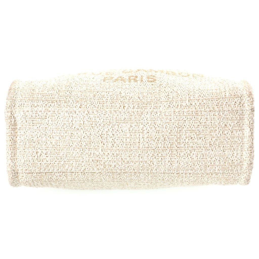 Chanel CC Logo Deauville PM Tote Bag Tweed Leather Ivory Gold Plate — view 4