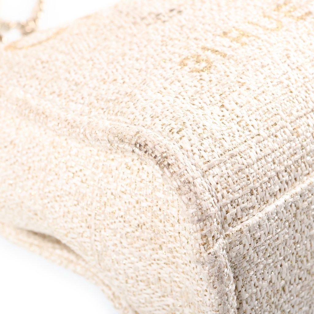 Chanel CC Logo Deauville PM Tote Bag Tweed Leather Ivory Gold Plate — view 5