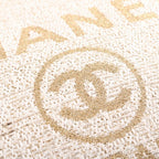 Chanel CC Logo Deauville PM Tote Bag Tweed Leather Ivory Gold Plate — view 6