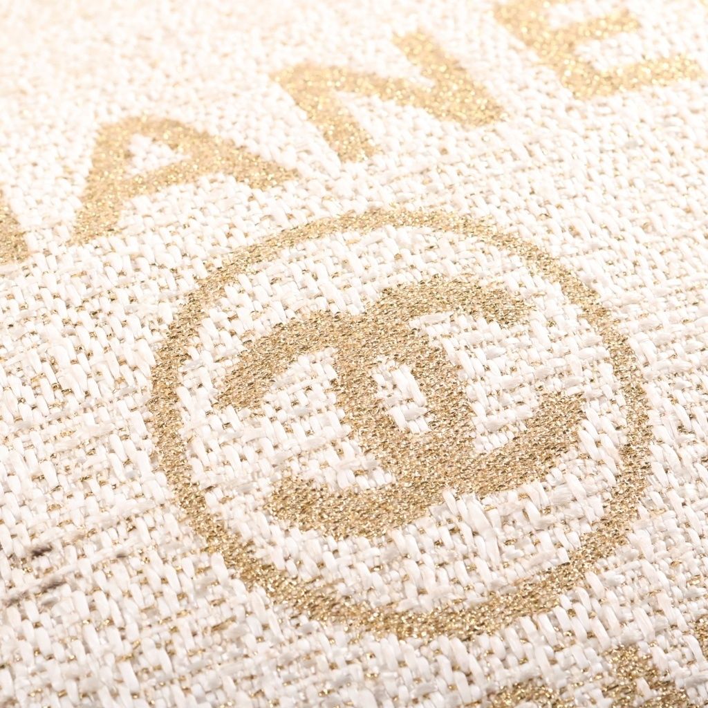 Chanel CC Logo Deauville PM Tote Bag Tweed Leather Ivory Gold Plate — view 6