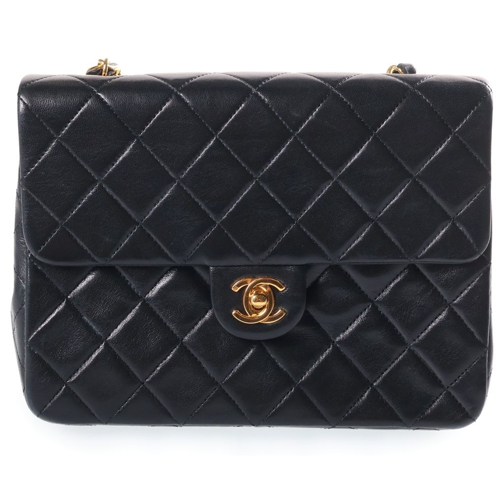 Chanel Mini Quilted 20 S Flap S Chain Shoulder Bag Black Lambskin Gold