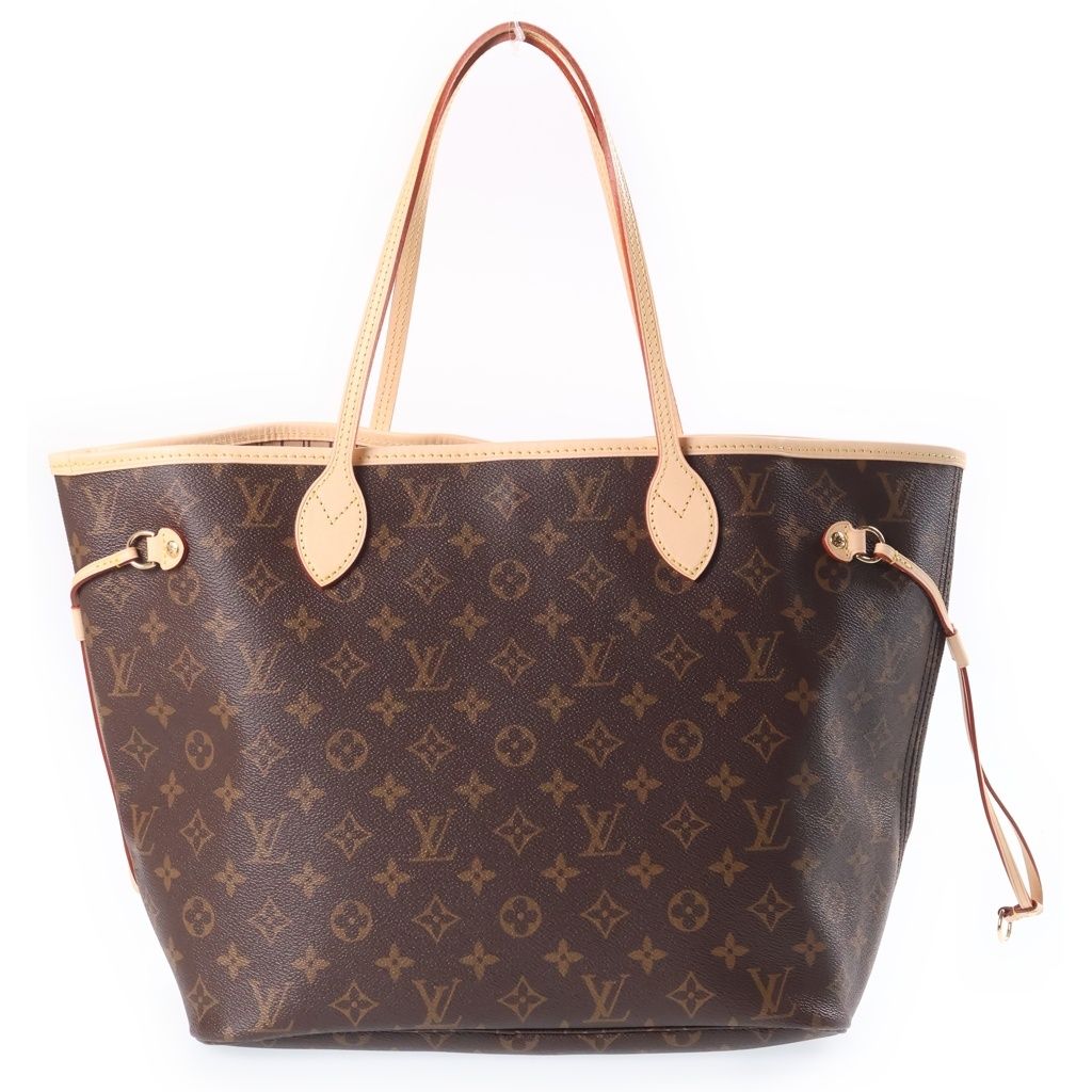 Louis Vuitton Monogram Neverfull MM Tote Bag Brown Leather Gold — view 2