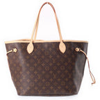 Louis Vuitton Monogram Neverfull MM Tote Bag Brown Leather Gold — view 2