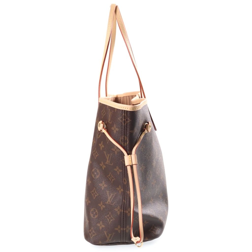 Louis Vuitton Monogram Neverfull MM Tote Bag Brown Leather Gold — view 3