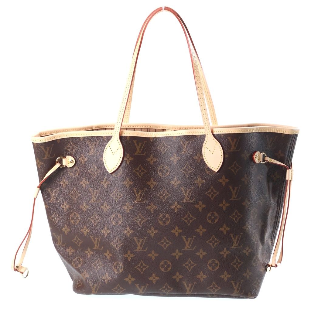 Louis Vuitton Monogram Neverfull MM Tote Bag Brown Leather Gold