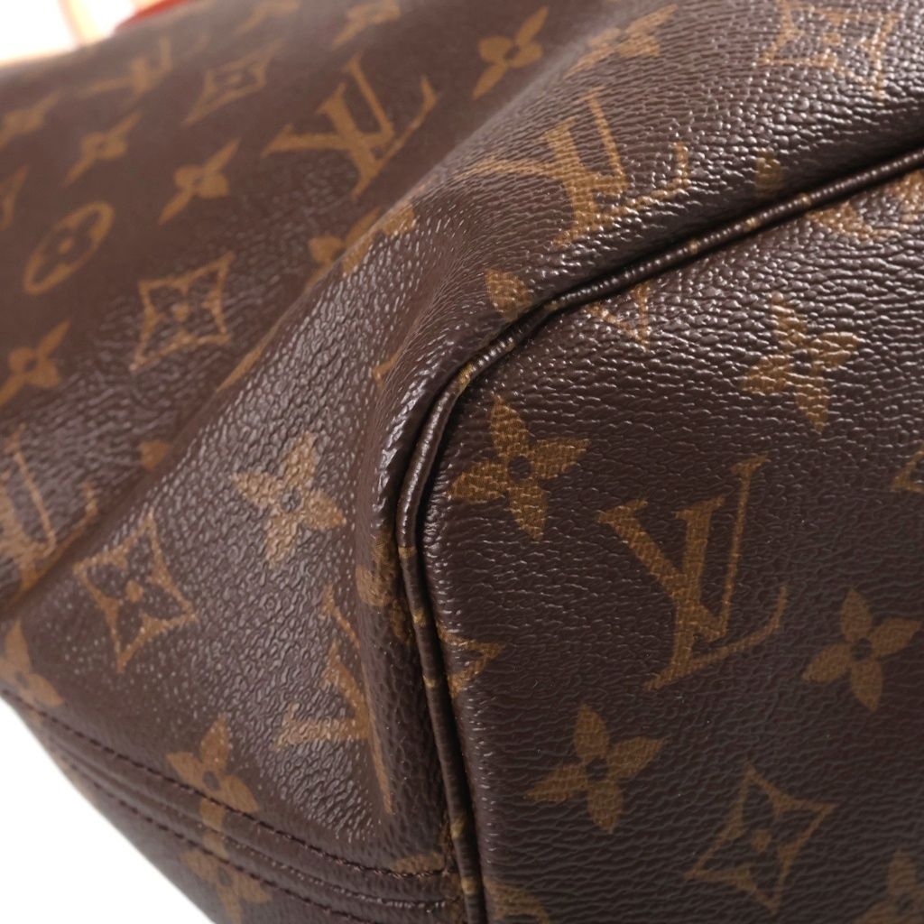 Louis Vuitton Monogram Neverfull MM Tote Bag Brown Leather Gold — view 5