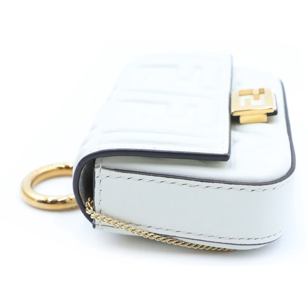 Fendi Nano Bucket Chain Mini Shoulder Bag Charm White Leather Gold — view 3