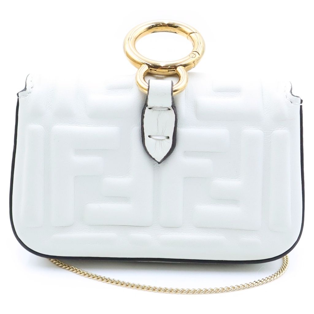 Fendi Nano Bucket Chain Mini Shoulder Bag Charm White Leather Gold — view 2