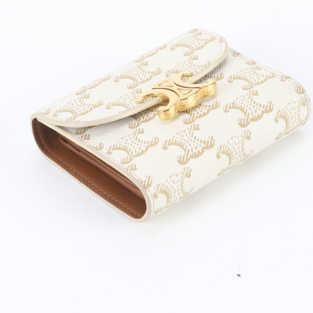 Celine Triomphe Small Flap Wallet Leather Trifold Compact — view 4