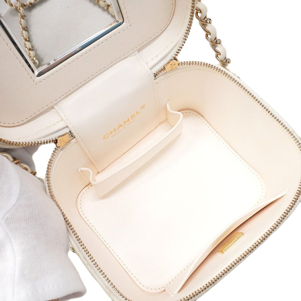 Chanel Vanity Bag Quilted Caviar Leather White Champagne Gold 2-Way Bag — view 4