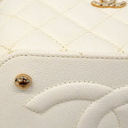 Chanel Vanity Bag Quilted Caviar Leather White Champagne Gold 2-Way Bag — view 7